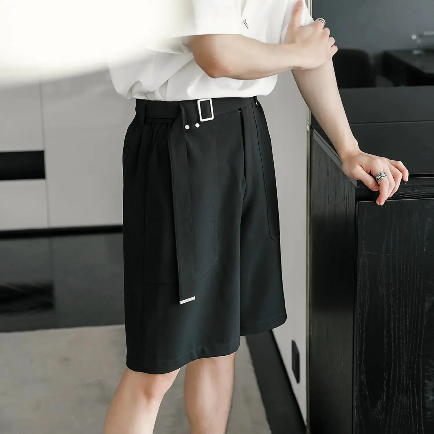 High-Waist Belted Pocket Shorts