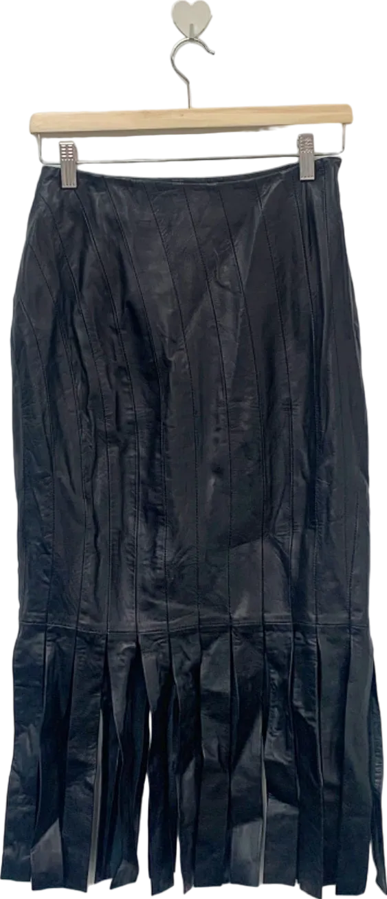 Karen Millen Black Leather Midi Skirt with Pleats UK 6
