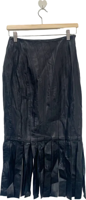 Karen Millen Black Leather Midi Skirt with Pleats UK 6