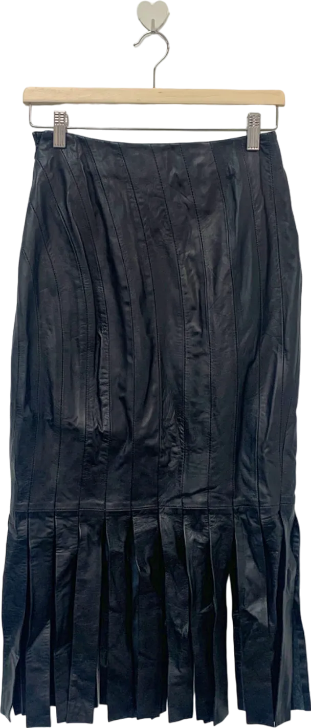 Karen Millen Black Leather Midi Skirt with Pleats UK 6