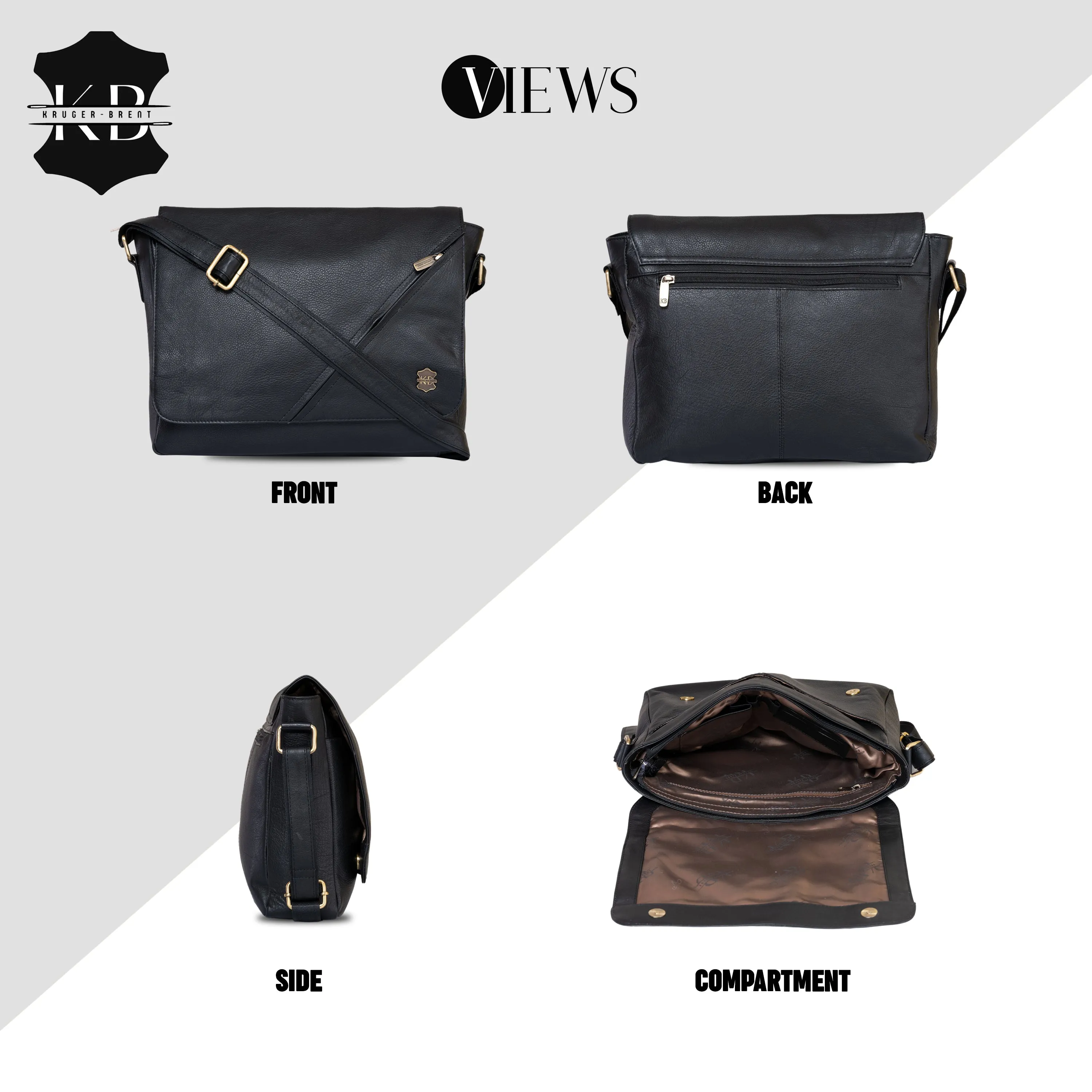 Kuger-Brent Hades Black Genuine Leather Unisex Messenger Bag