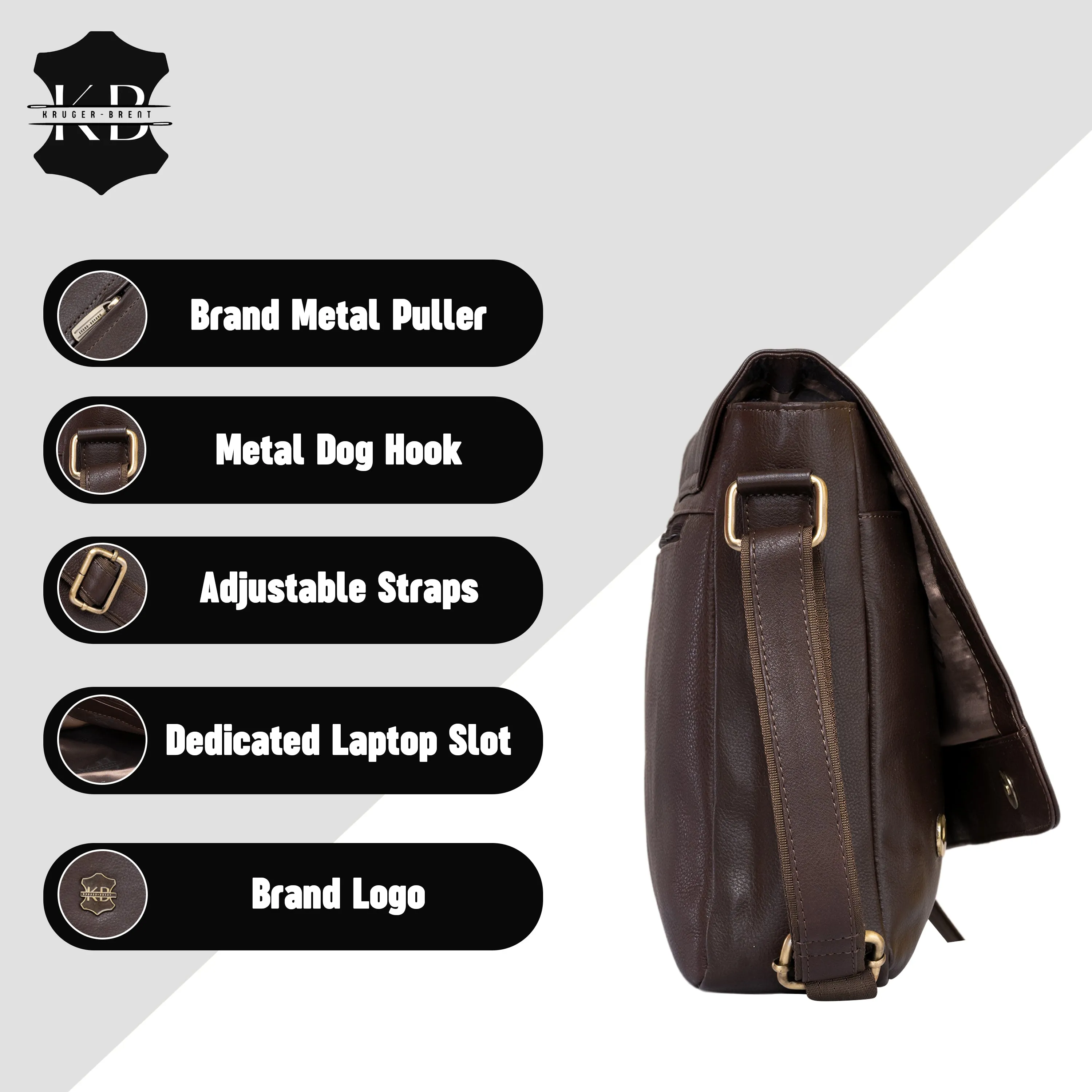 Kuger-Brent Hades Brown Genuine Leather Unisex Messenger Bag