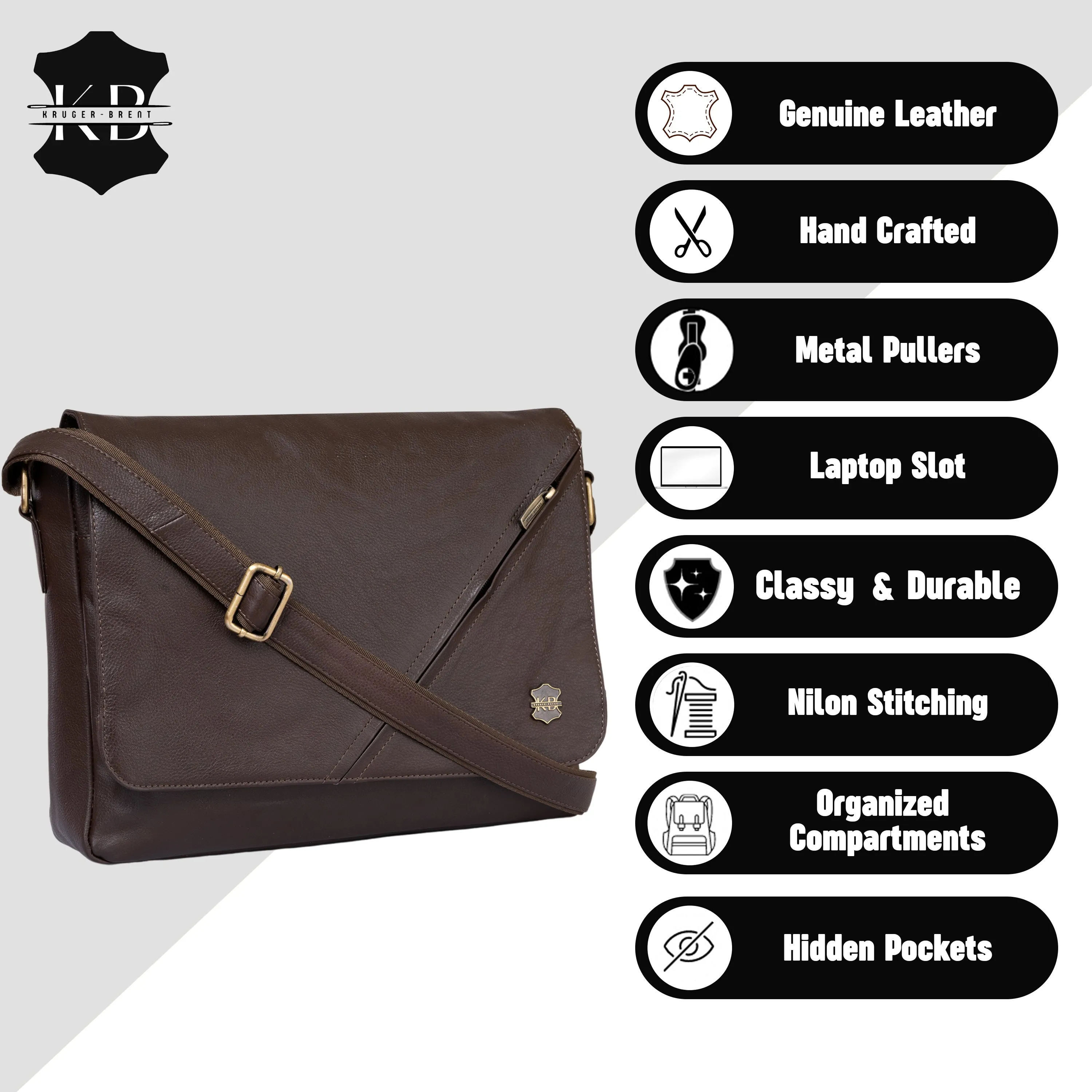 Kuger-Brent Hades Brown Genuine Leather Unisex Messenger Bag