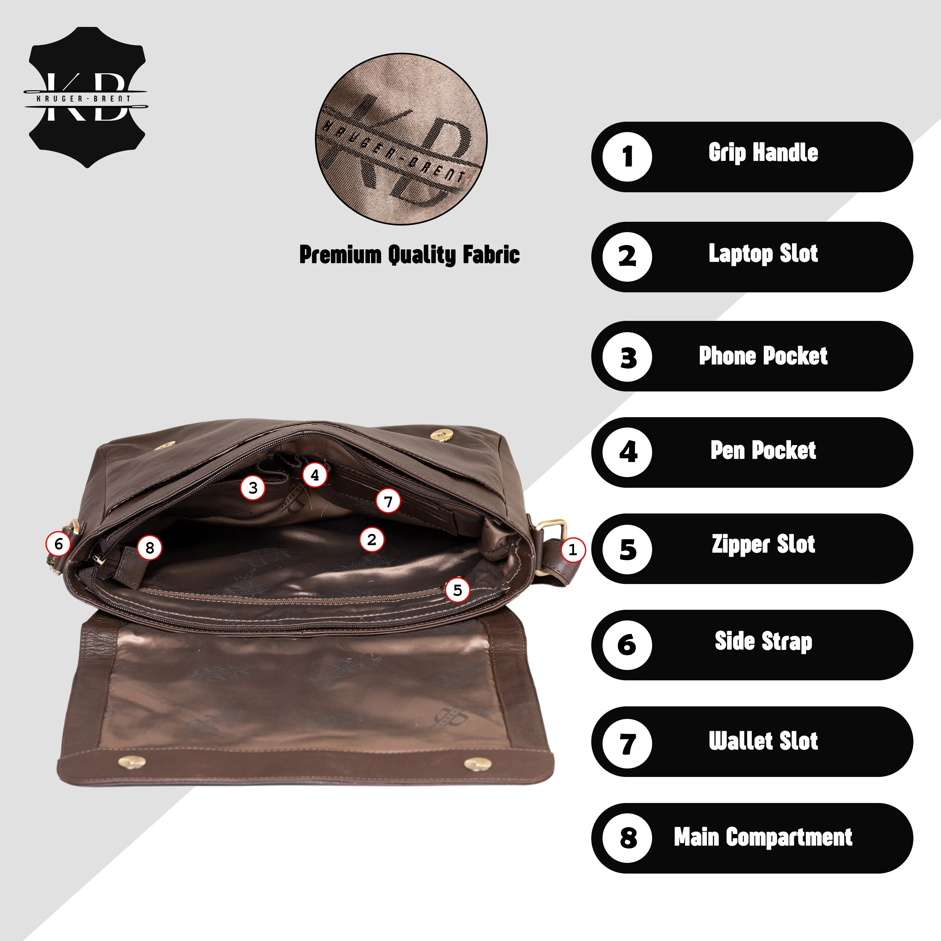 Kuger-Brent Hades Brown Genuine Leather Unisex Messenger Bag