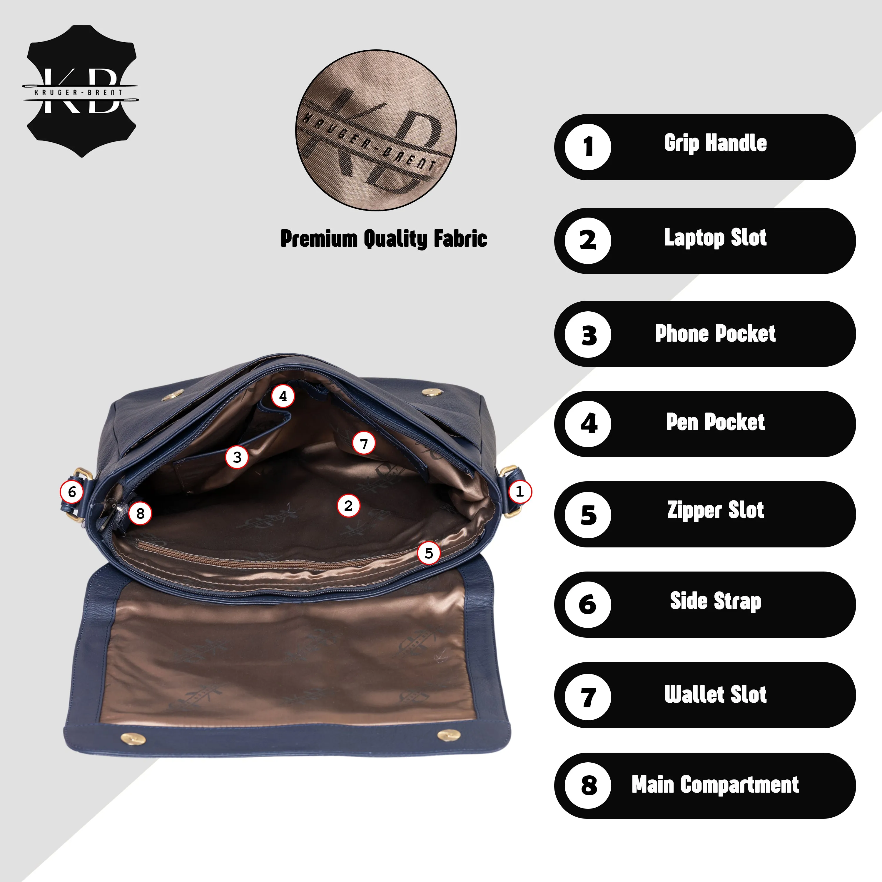 Kuger-Brent Hades Navy Genuine Leather Unisex Messenger Bag