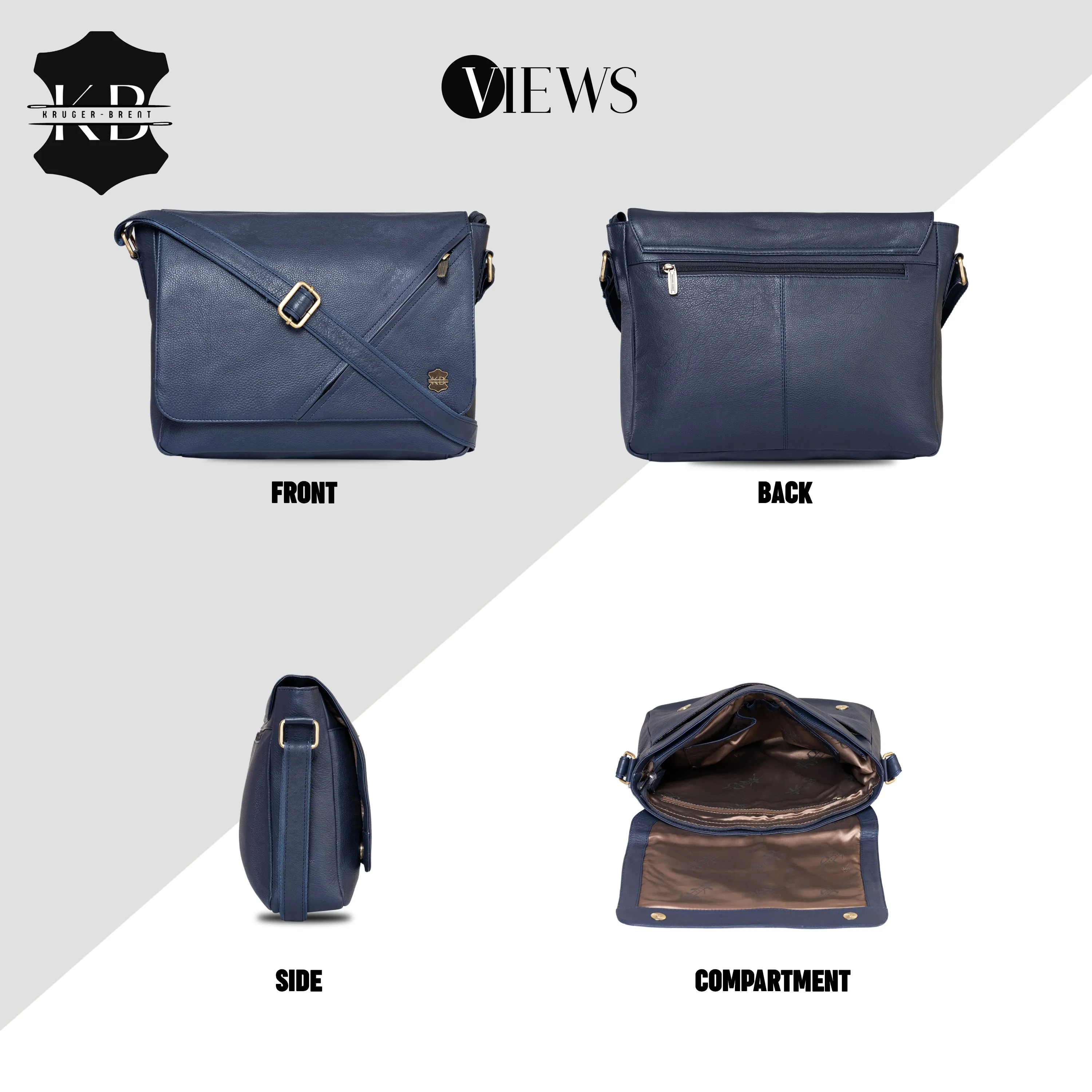 Kuger-Brent Hades Navy Genuine Leather Unisex Messenger Bag