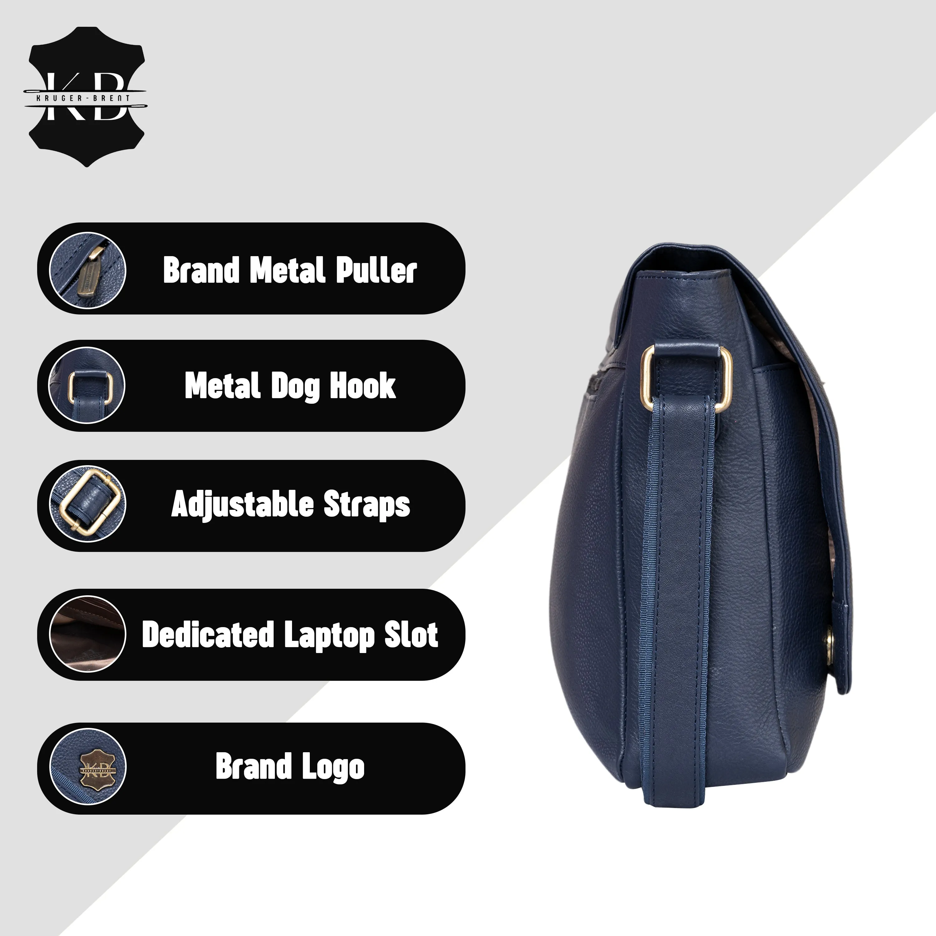 Kuger-Brent Hades Navy Genuine Leather Unisex Messenger Bag