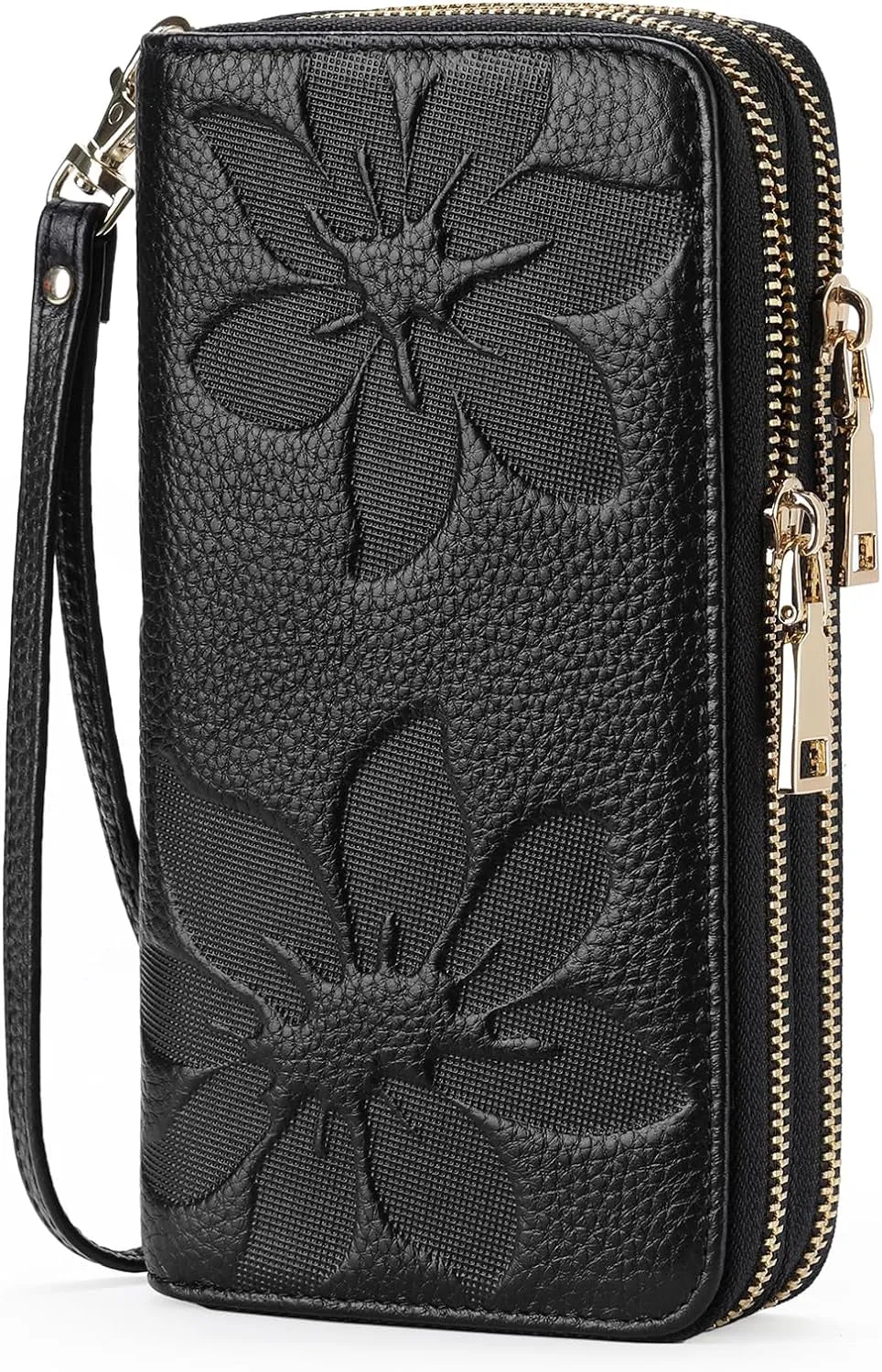 Leather Clutch for Women, Double Zip Wristlet Wallet
