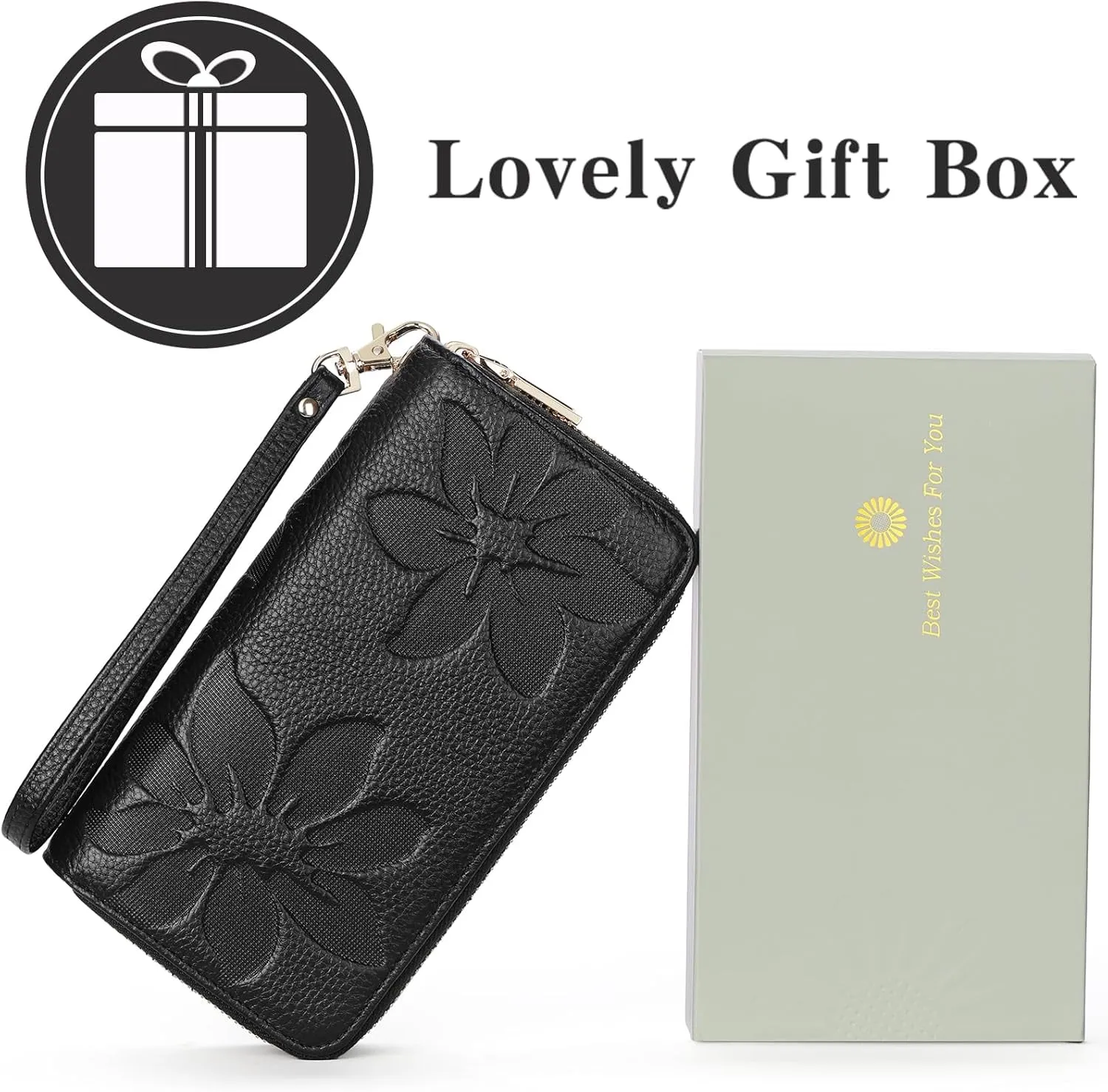 Leather Clutch for Women, Double Zip Wristlet Wallet