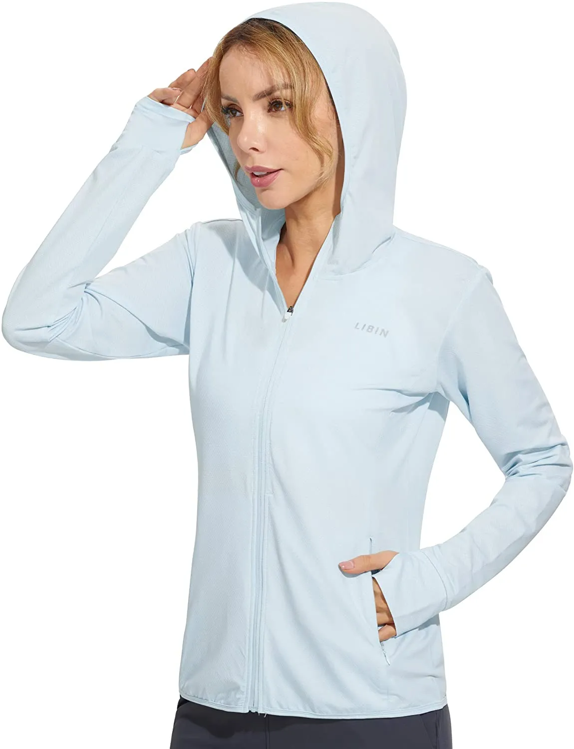 Libin Women's Full Zip UPF 50  Sun Protection Hoodie Jacket Long Sleeve Sun Shirt Hiking Outdoor Performance with Pockets