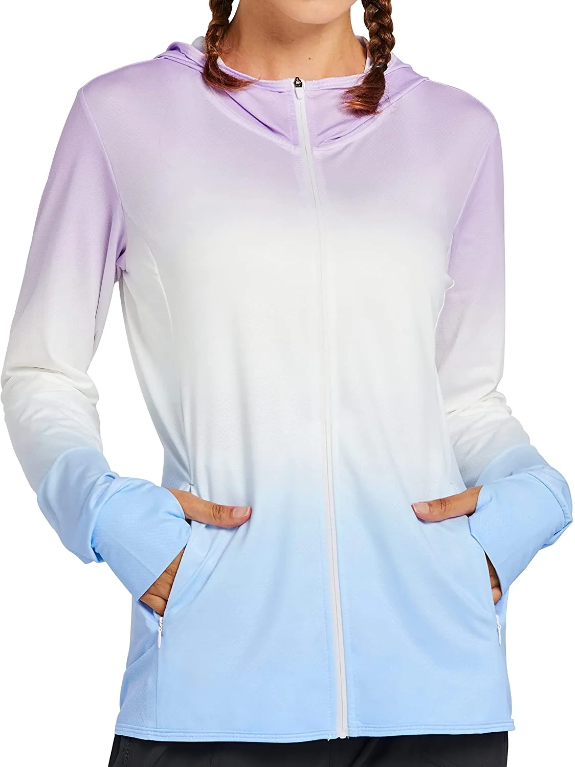 Libin Women's Full Zip UPF 50  Sun Protection Hoodie Jacket Long Sleeve Sun Shirt Hiking Outdoor Performance with Pockets
