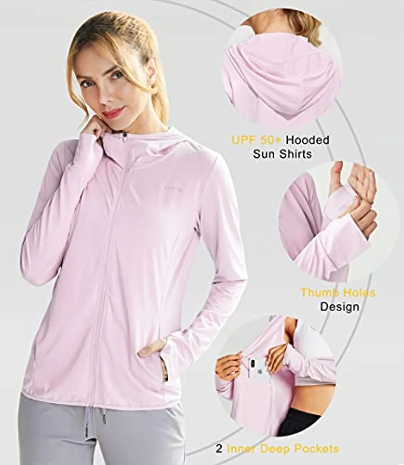 Libin Women's Full Zip UPF 50  Sun Protection Hoodie Jacket Long Sleeve Sun Shirt Hiking Outdoor Performance with Pockets