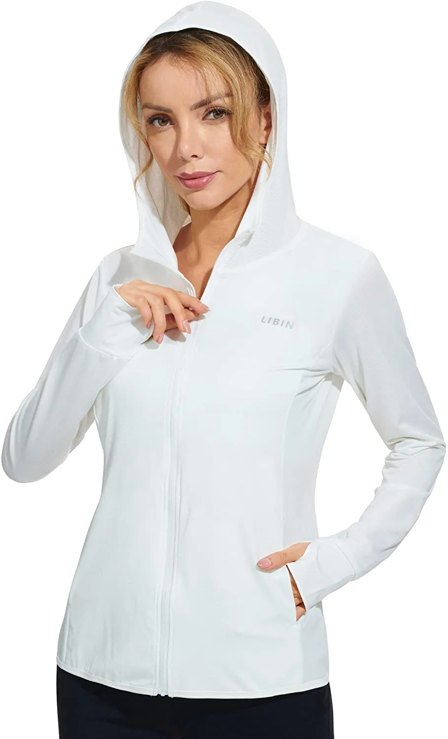 Libin Women's Full Zip UPF 50  Sun Protection Hoodie Jacket Long Sleeve Sun Shirt Hiking Outdoor Performance with Pockets