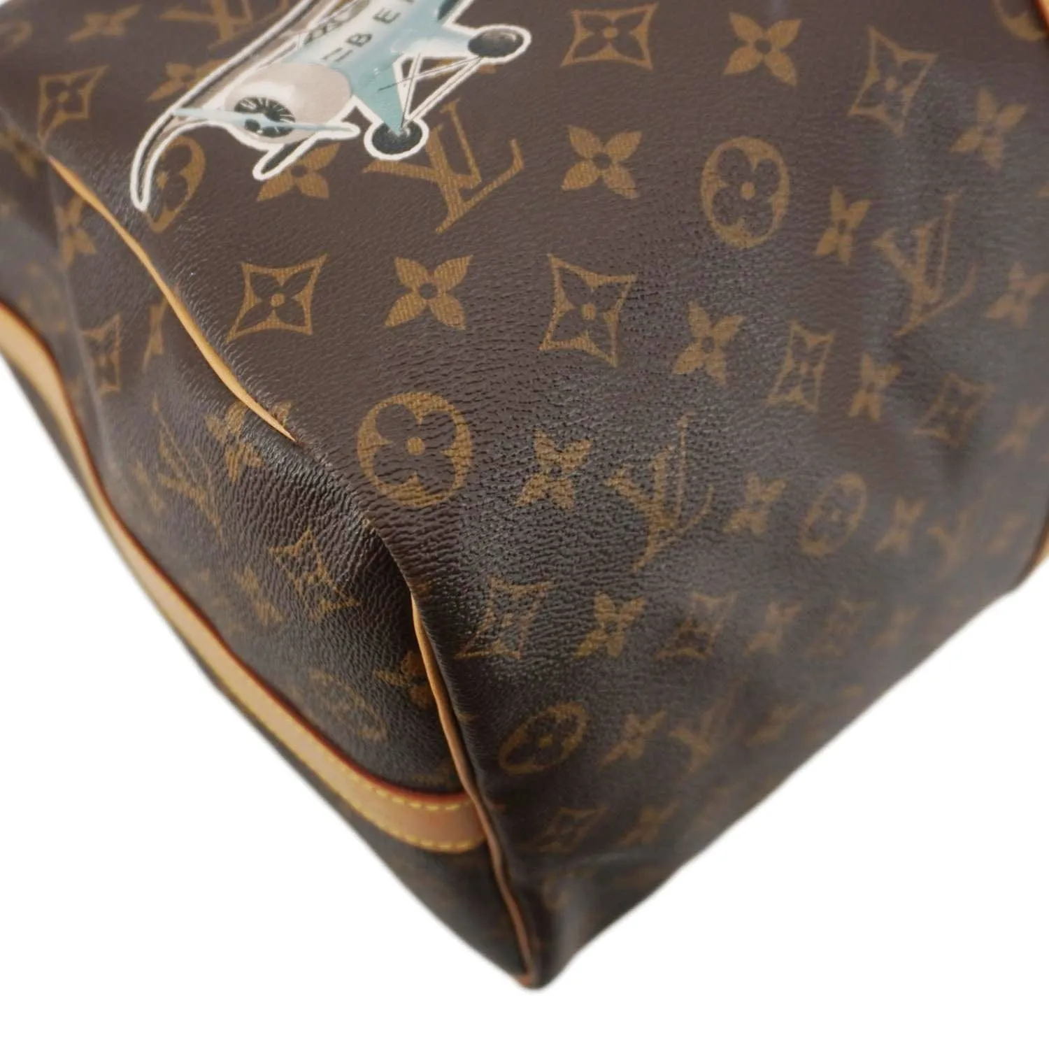 LOUIS VUITTON Keepall 50 Patches Bandouliere Monogram Canvas Travel Bag Brown