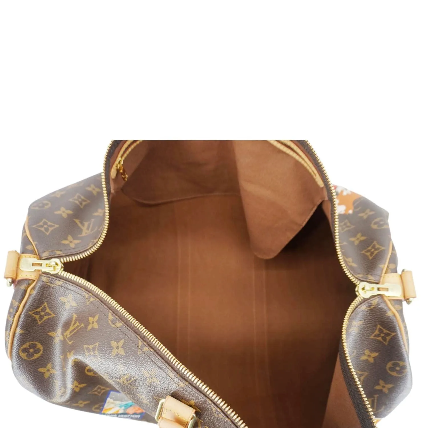 LOUIS VUITTON Keepall 50 Patches Bandouliere Monogram Canvas Travel Bag Brown