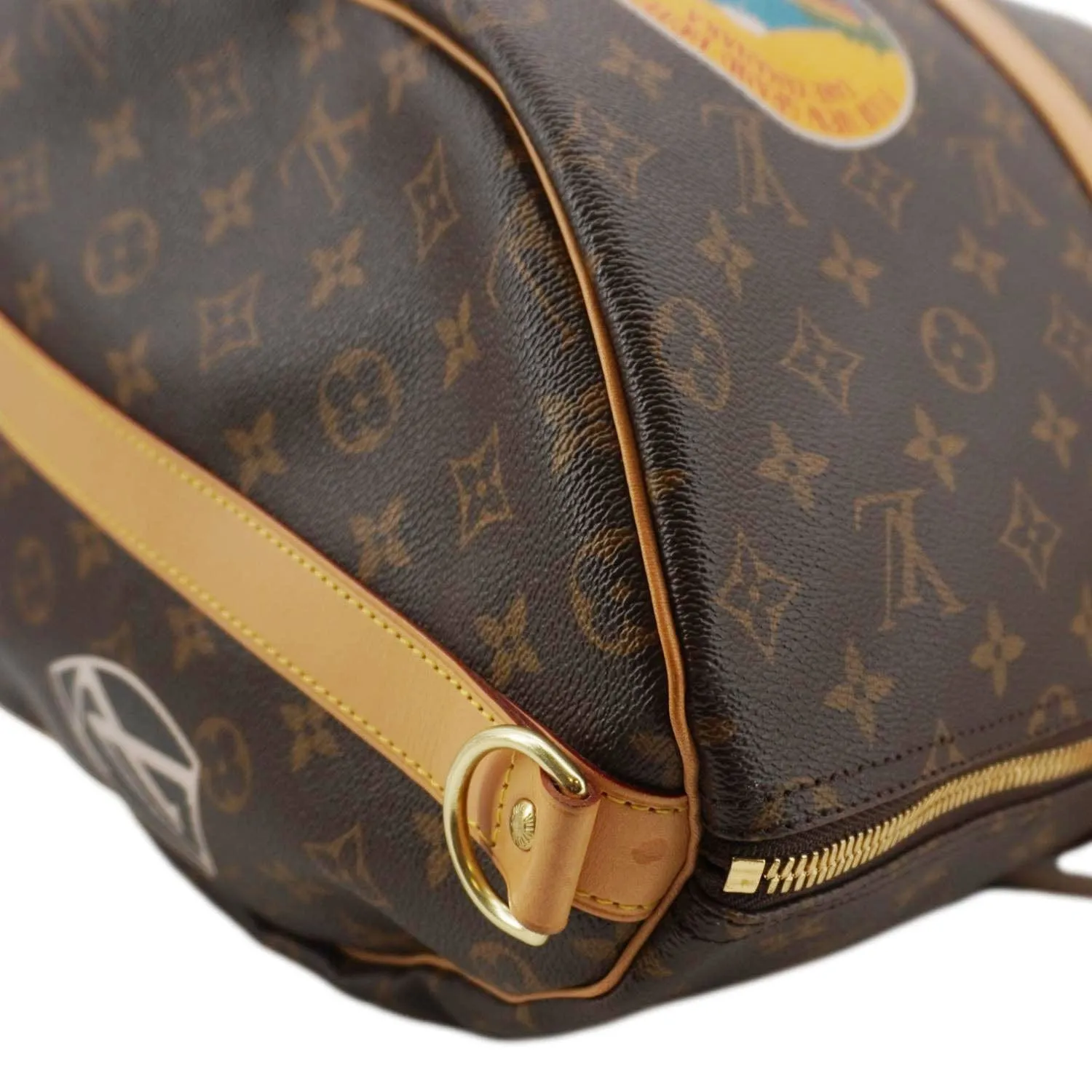 LOUIS VUITTON Keepall 50 Patches Bandouliere Monogram Canvas Travel Bag Brown