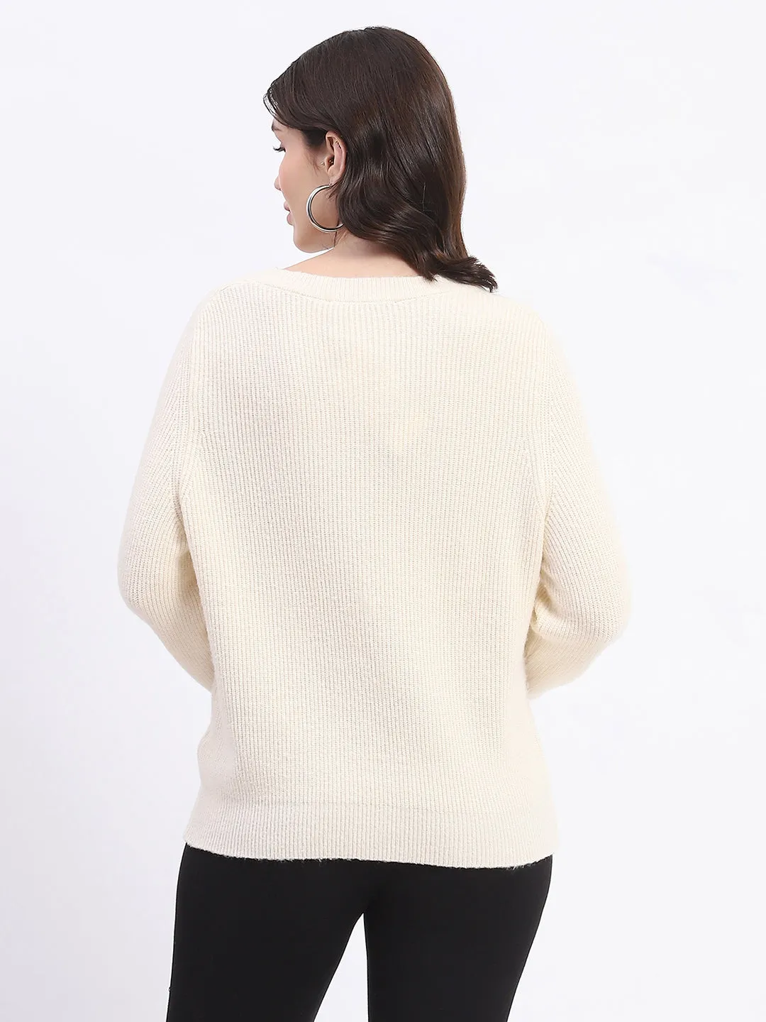 Madame Button Detailed Solid Beige Knitted Sweater