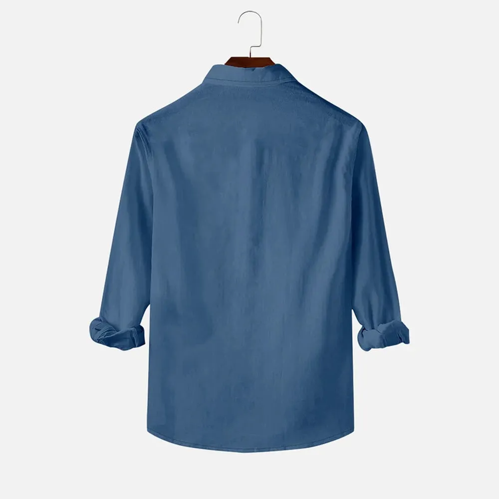 Men's Blue Basic Cocktail Festival Long Sleeve Shirt