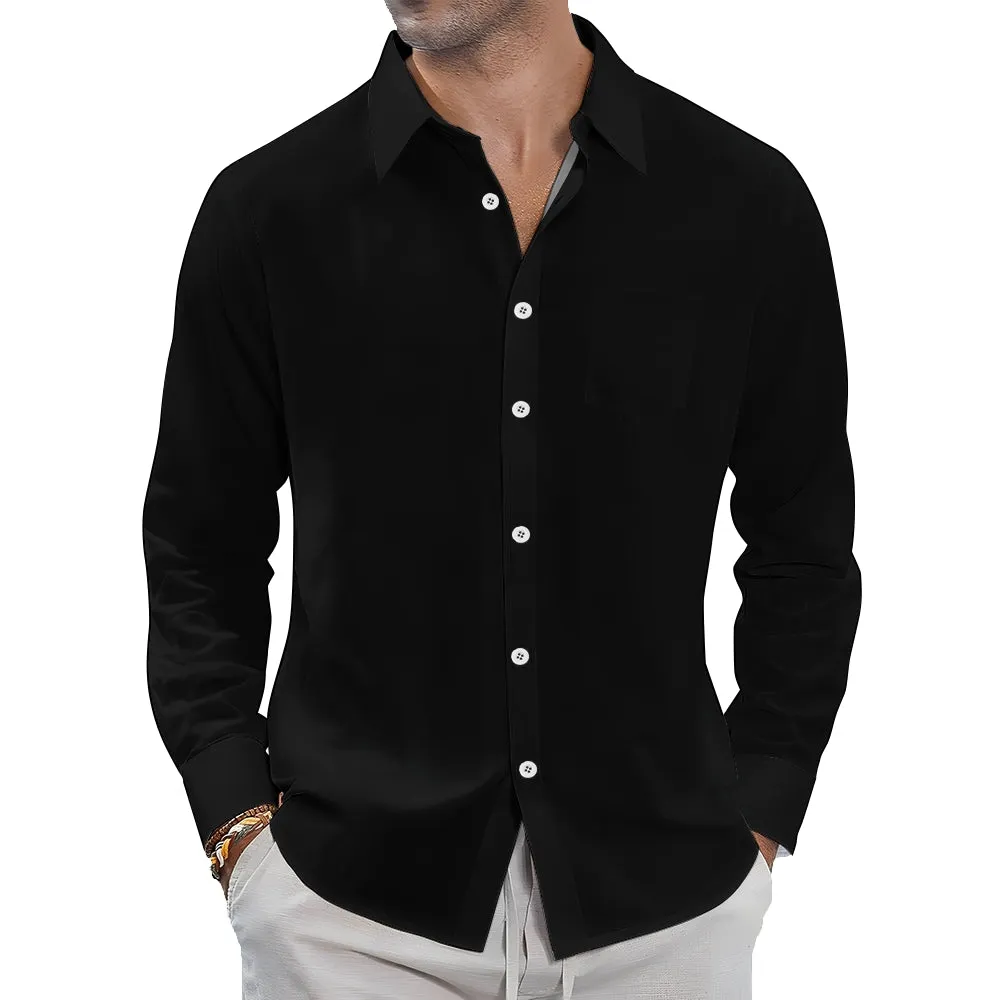 Men's Solid Color Comfortable Breathable Long Sleeve Shirt 2408001567