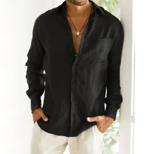 Men's Solid Color Comfortable Breathable Long Sleeve Shirt 2408001567