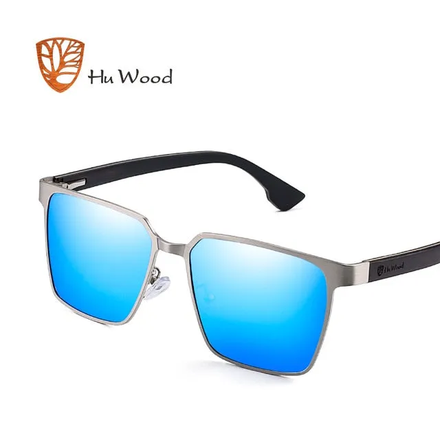 Men's Square Metal Frame Sunglasses Spring Wood Temple With Polarized Lenses 4 Colors Gr8037