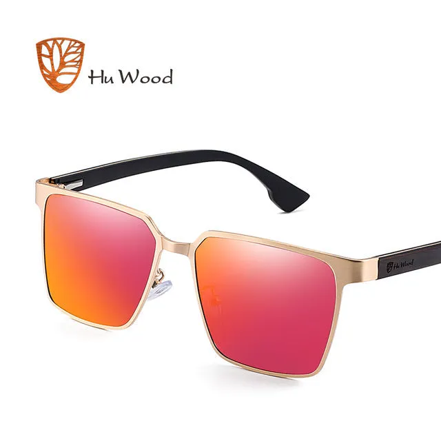 Men's Square Metal Frame Sunglasses Spring Wood Temple With Polarized Lenses 4 Colors Gr8037