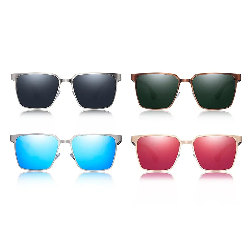 Men's Square Metal Frame Sunglasses Spring Wood Temple With Polarized Lenses 4 Colors Gr8037