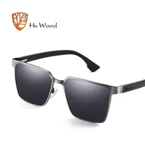 Men's Square Metal Frame Sunglasses Spring Wood Temple With Polarized Lenses 4 Colors Gr8037