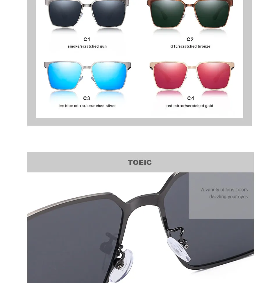 Men's Square Metal Frame Sunglasses Spring Wood Temple With Polarized Lenses 4 Colors Gr8037