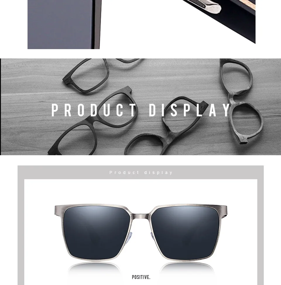 Men's Square Metal Frame Sunglasses Spring Wood Temple With Polarized Lenses 4 Colors Gr8037