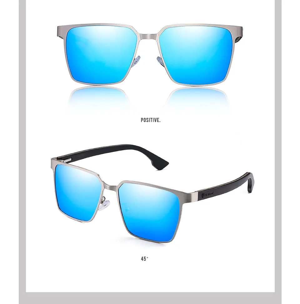 Men's Square Metal Frame Sunglasses Spring Wood Temple With Polarized Lenses 4 Colors Gr8037