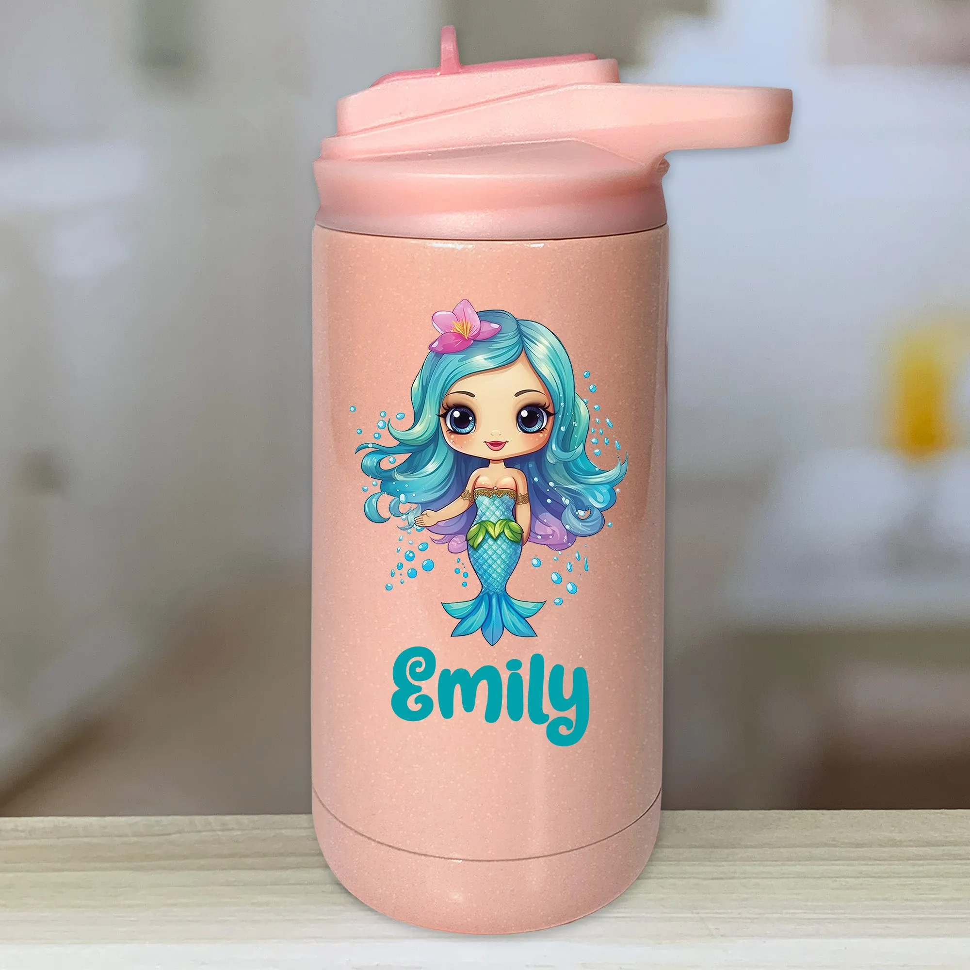 Mermaid Personalized With Name Kids Water Bottle Tumblers