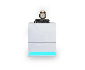Modern High Gloss LED Bedside White Drawer Cabinet Table