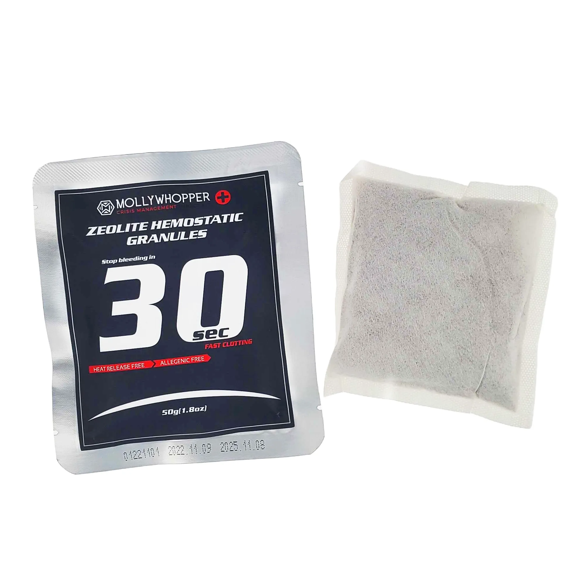Mollywhopper First-Aid Zeolite Hemostatic Granule Pouch 30-Second Blood Stopper