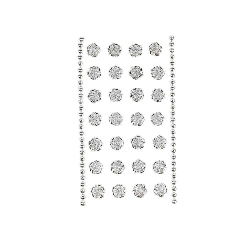 Pearlescent Rhinestone Rose Stickers, 1/2-Inch, 30-Piece