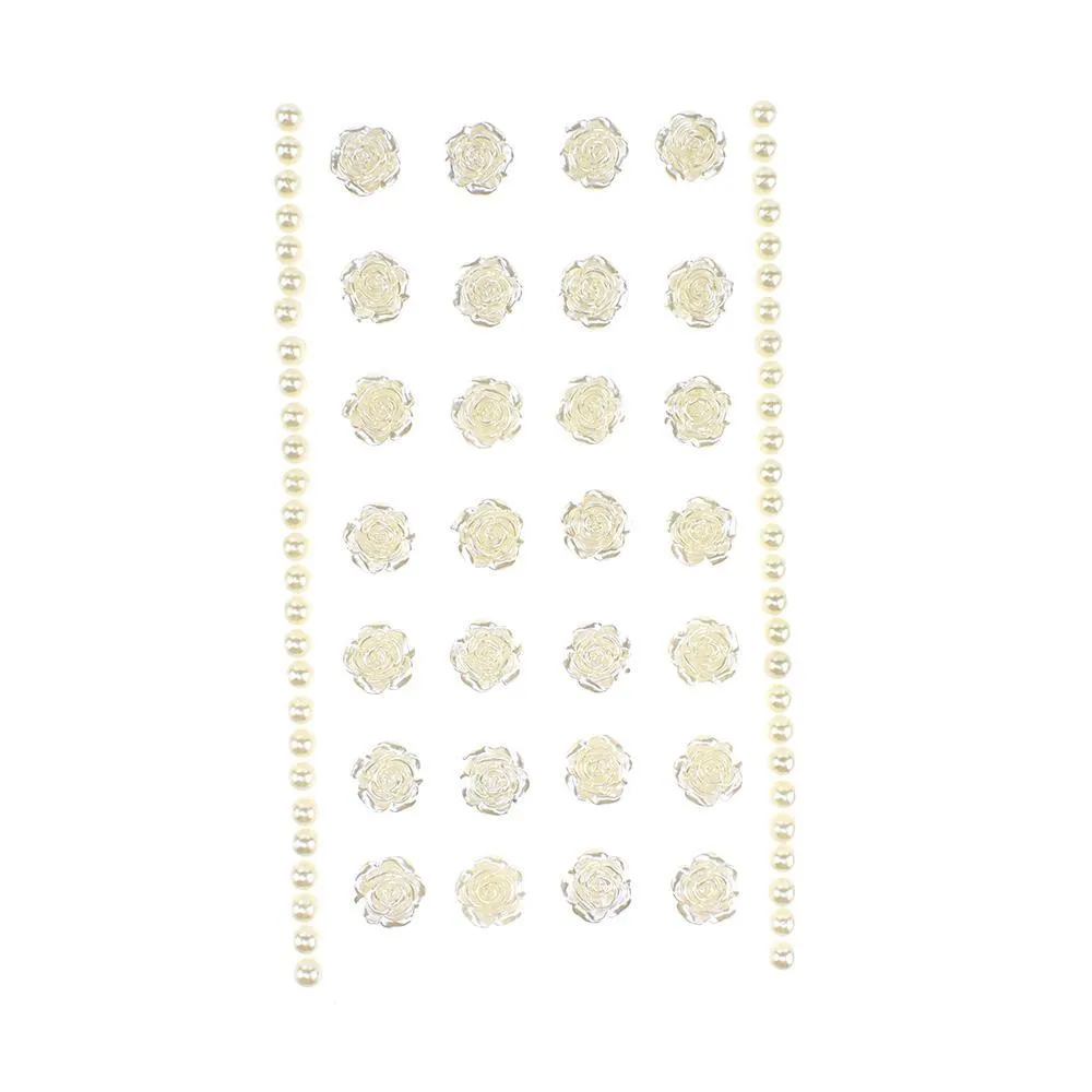 Pearlescent Rhinestone Rose Stickers, 1/2-Inch, 30-Piece