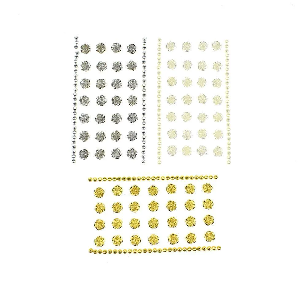 Pearlescent Rhinestone Rose Stickers, 1/2-Inch, 30-Piece