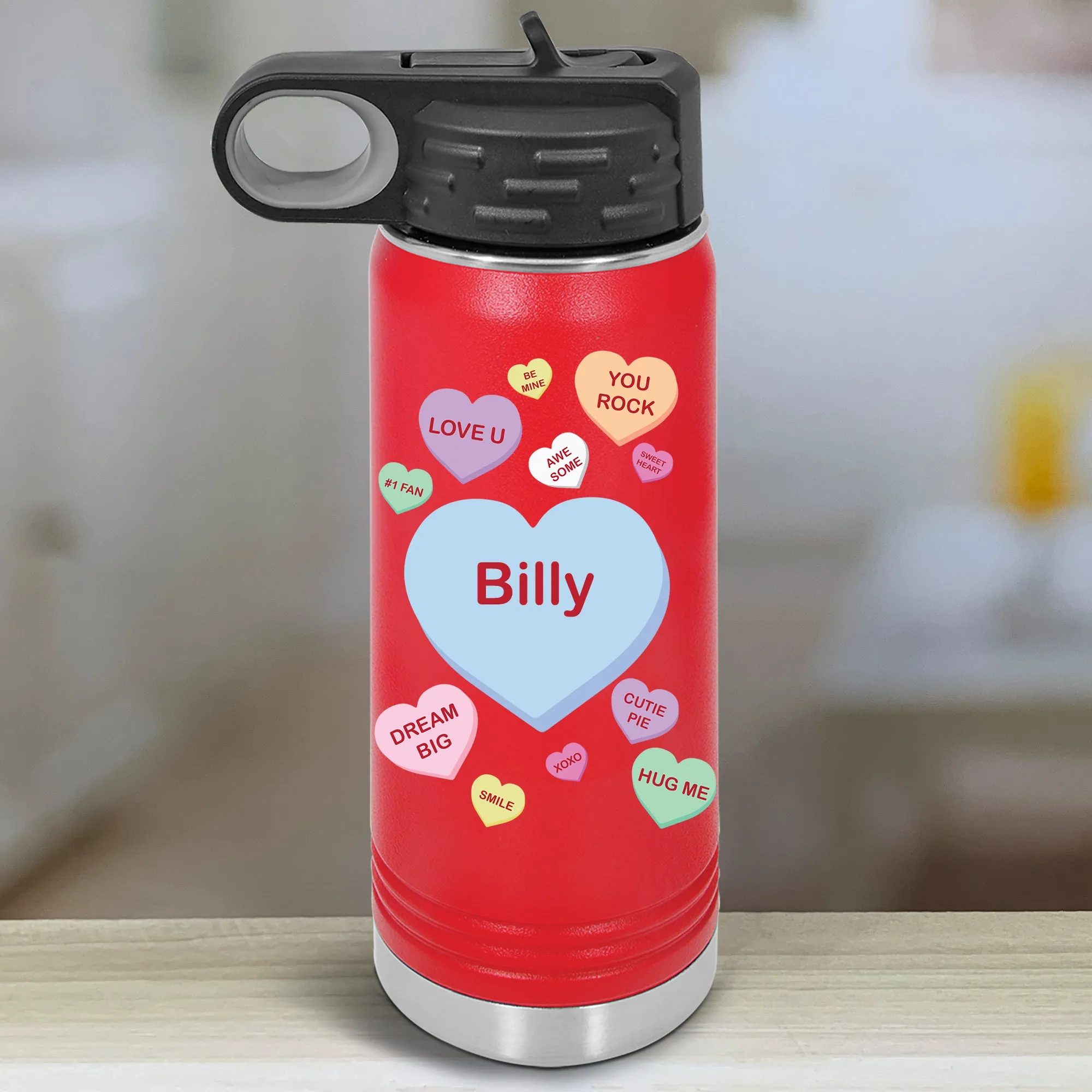 Personalized Candy Heart Kids Water Bottle Tumblers
