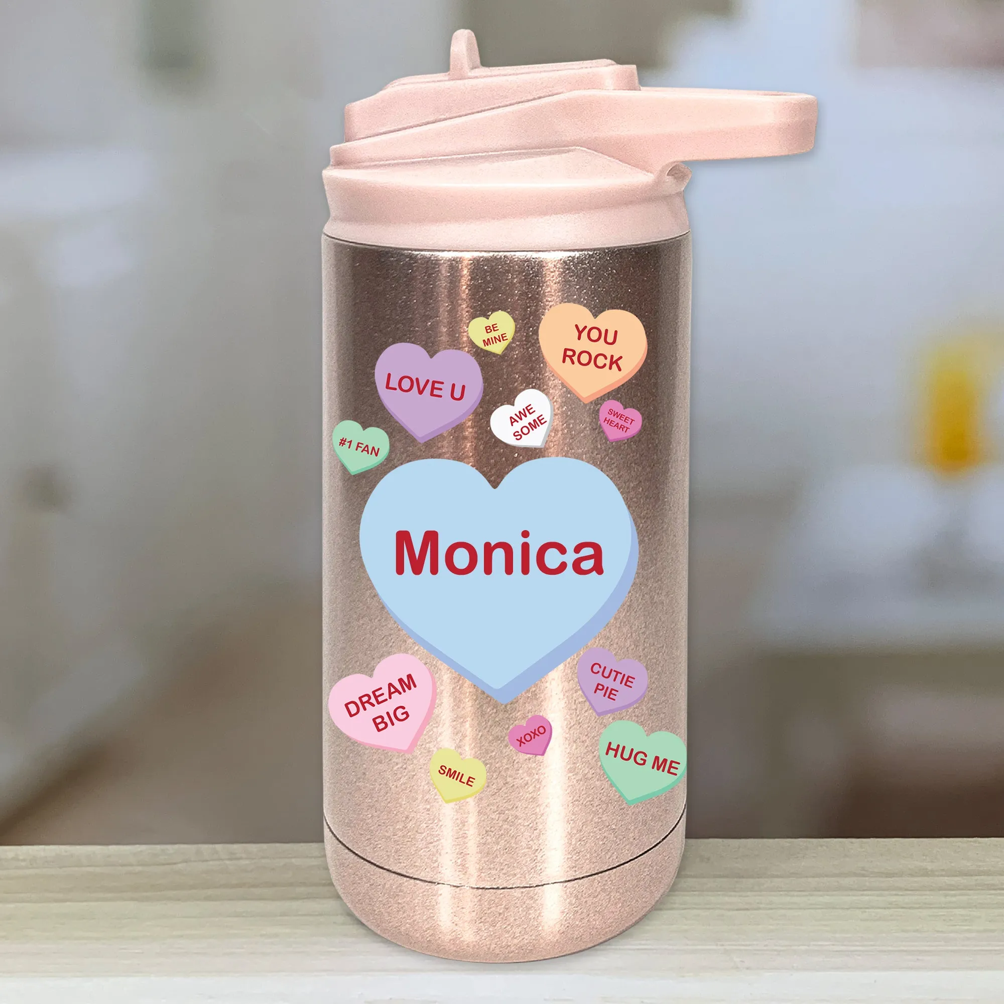 Personalized Candy Heart Kids Water Bottle Tumblers