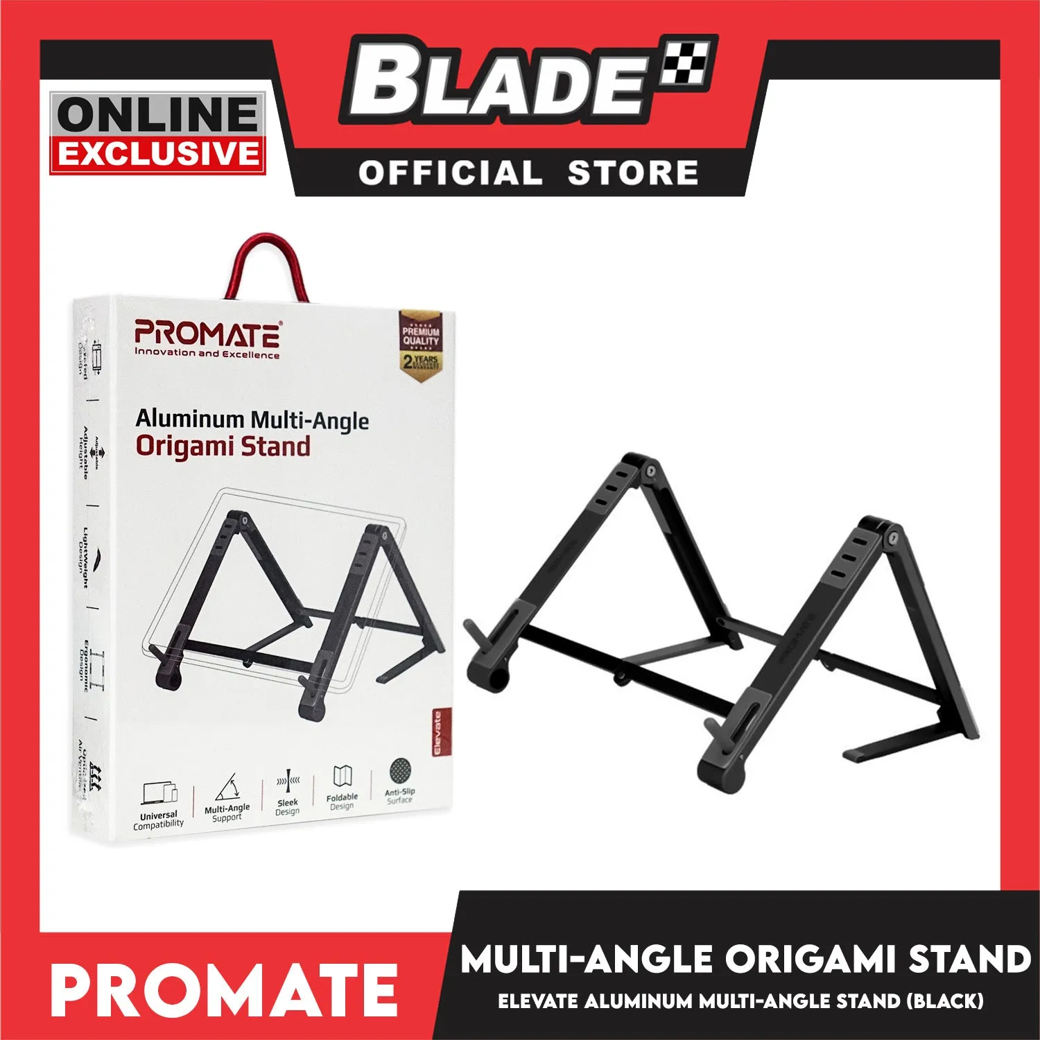 Promate Origami Stand Aluminum Multi-Angle Elevate (Black)