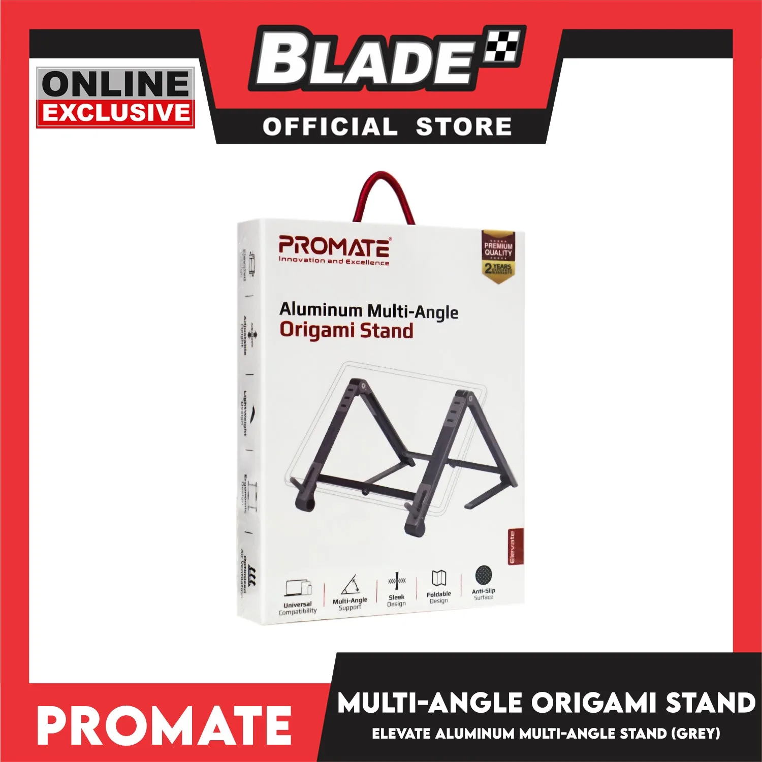 Promate Origami Stand Aluminum Multi-Angle Elevate (Grey)