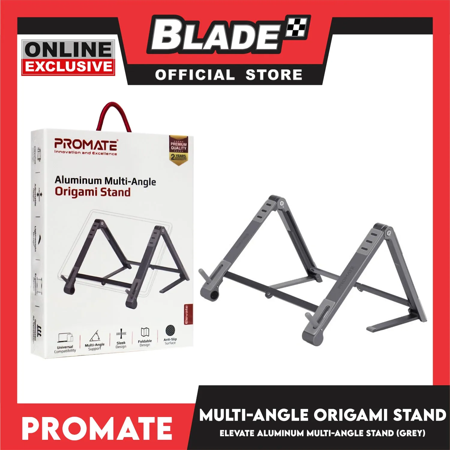 Promate Origami Stand Aluminum Multi-Angle Elevate (Grey)