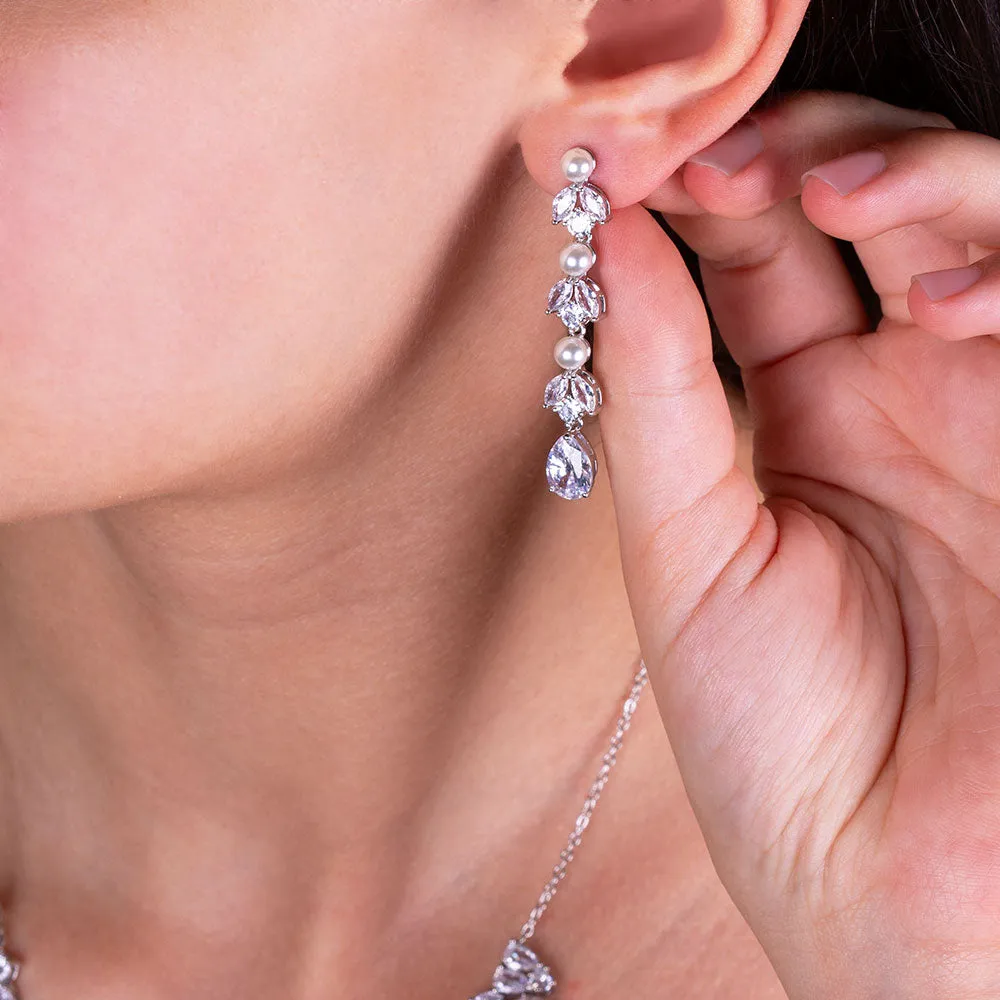 "Bedazzle" 52CTW Mixed-cuts & Pearls Statement Necklace and Earrings Set