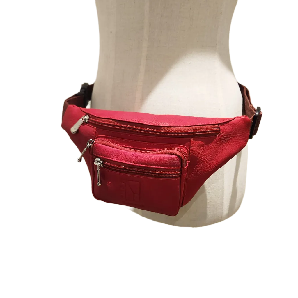 Red Leather Belt Bag Fanny Pack Waist Bag