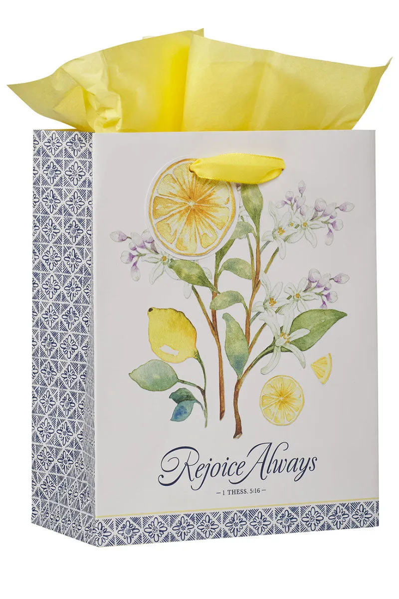 Rejoice Always Lemon Floral Medium Gift Bag