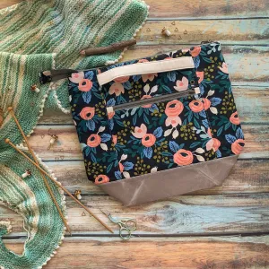*Rosa in Black*- Ready to Ship- Zippered Knitting Project Bag