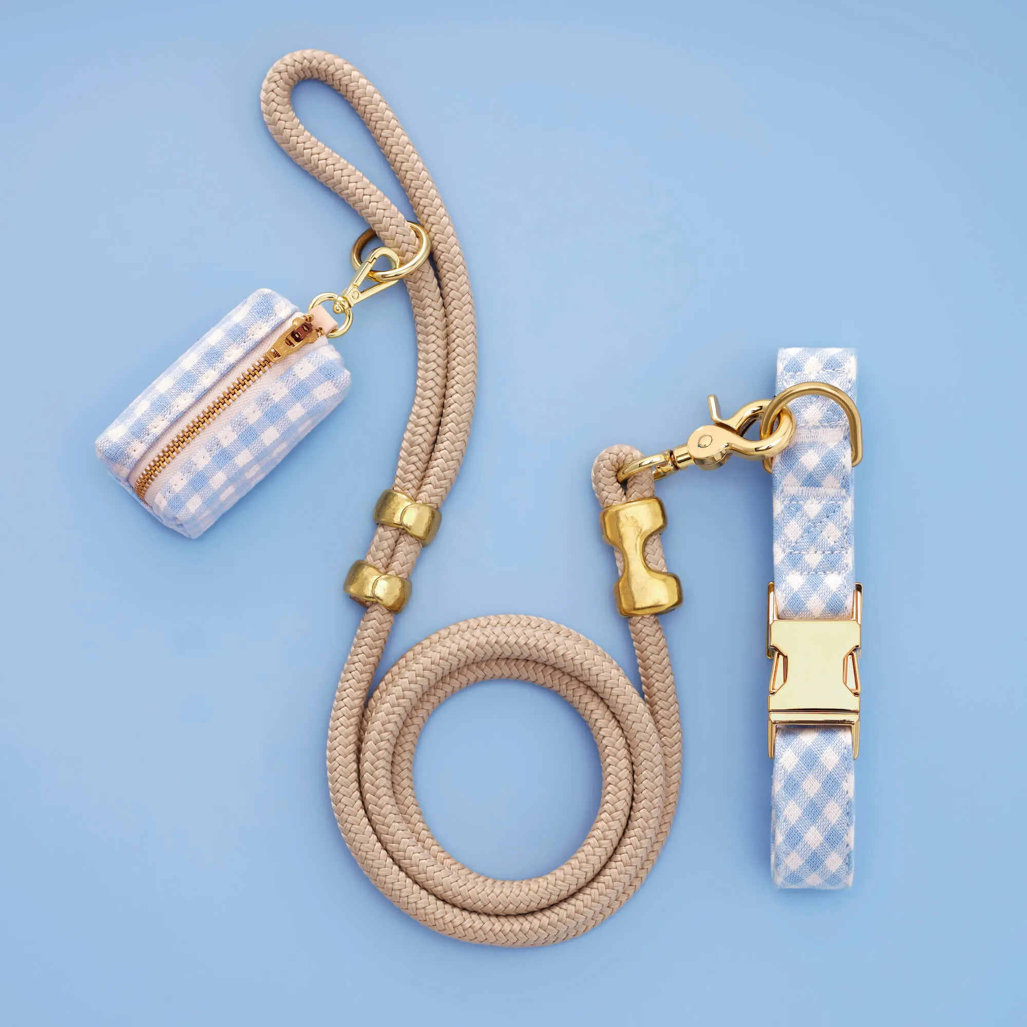 Sky Blue Gingham Collar Walk Set