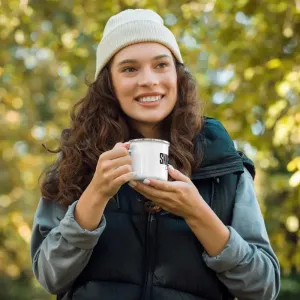 Sleek White Snake Enamel Mug: Lightweight, Durable, Multifunctional