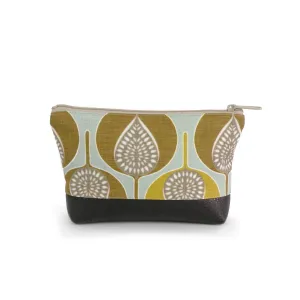 Small Cosmetic Clutch in Modern Green Leaves Print
