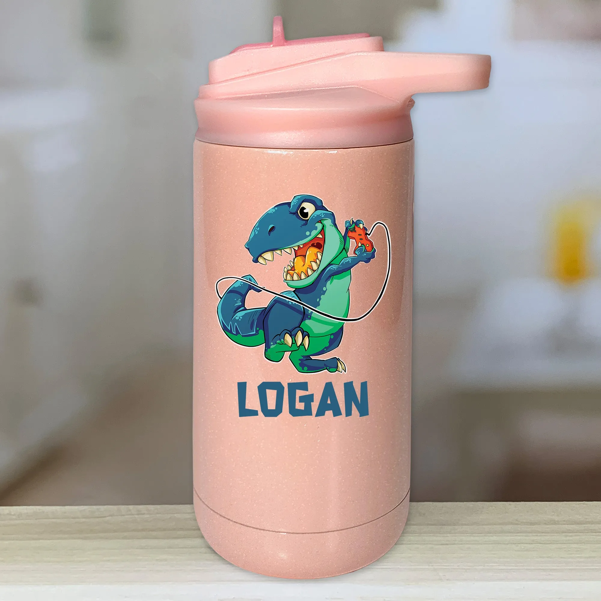 T-Rex Gaming Personalized With Name Kids Water Bottle Tumblers